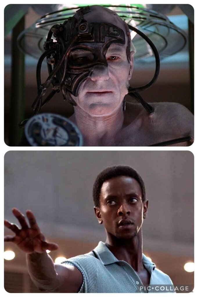 Jean Luc Picard from Star Trek as he gets turned into a Borg and Darwin from Men first class movie. Both are used as a representation of species that adapt- in line with the article covering general adaptation response. 