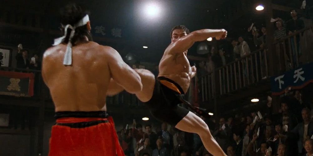 A famous Van Damme spinning kick in the film Bloodsport